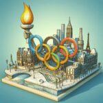the old olympic rings with the flame in paris