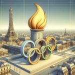 the old olympic rings with the flame in paris