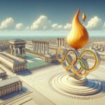 the old olympic rings with the flame in paris