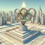 the old olympic rings with the flame in paris